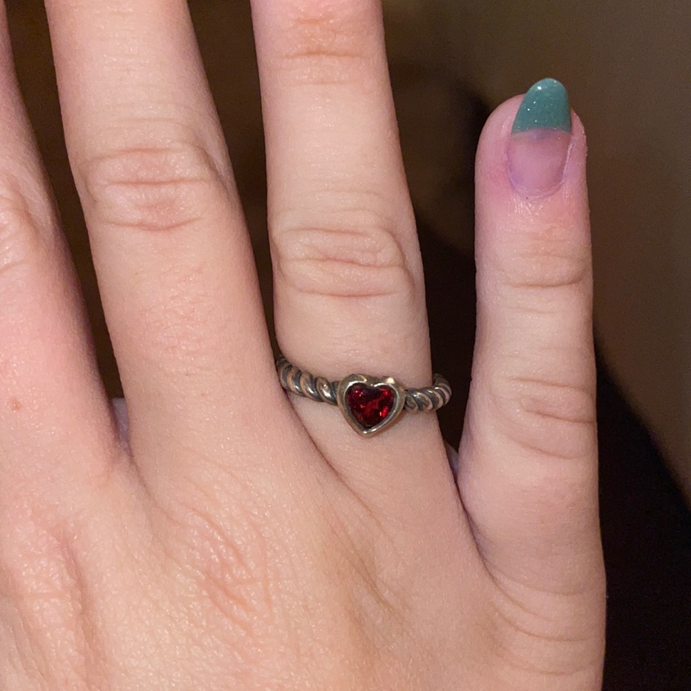 James Avery silver ring with red heart stone